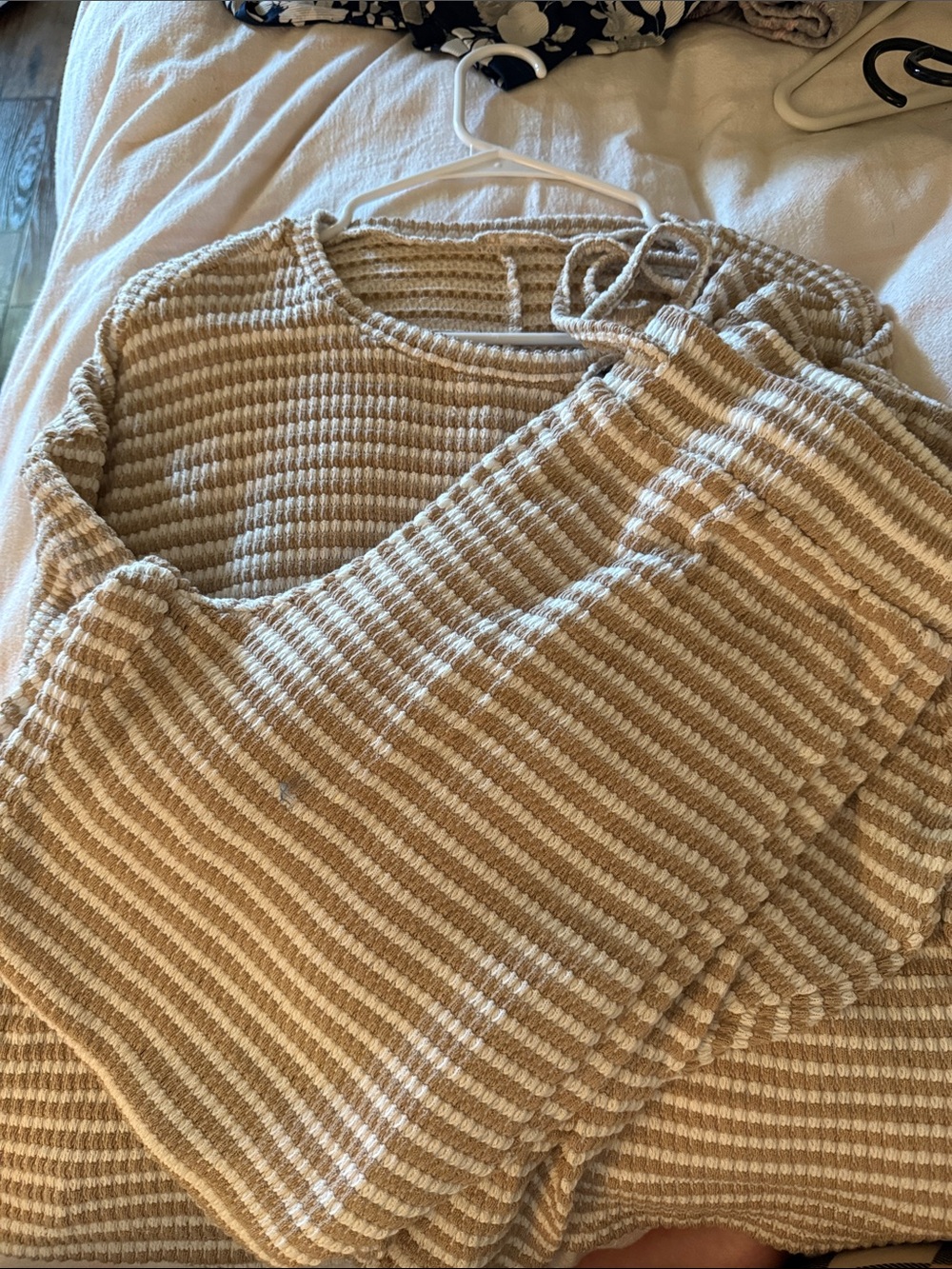 Striped Crewneck Sweater in Cream and Tan